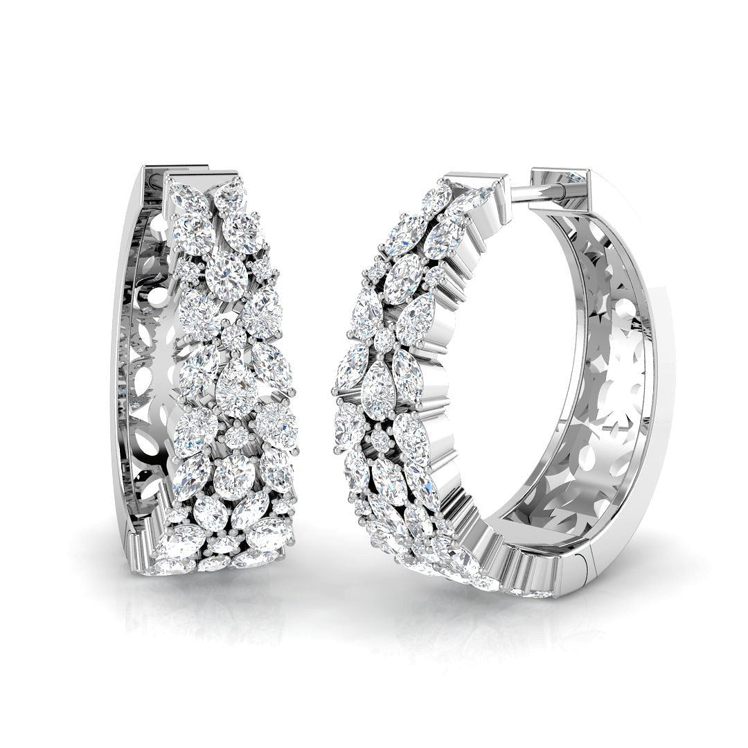 Breathtaking 1.75Ct Diamond Floral Cluster Hoop Earrings in White Gold