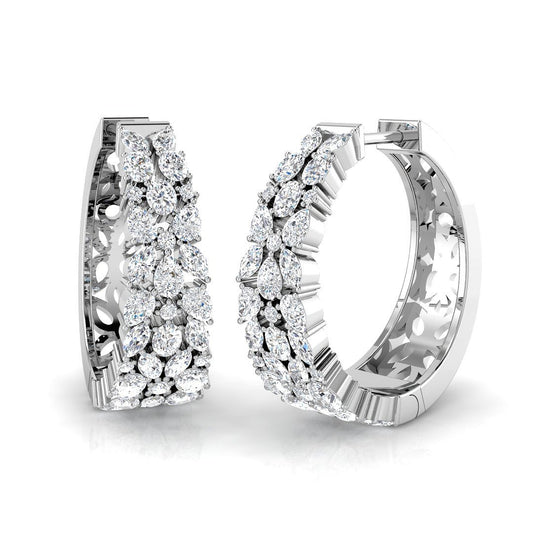 Breathtaking 1.75Ct Diamond Floral Cluster Hoop Earrings in White Gold