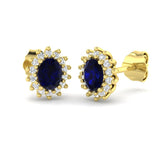 9ct Yellow Gold 0.99ct Natural Blue Sapphire Earrings - Diana Style