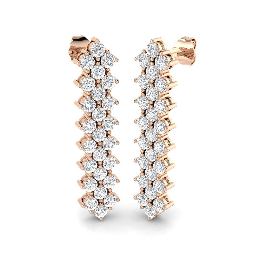 Lusmy 3ct Gold Drop & Trilogy Diamond Earrings - Luxurious Jewelry Gift