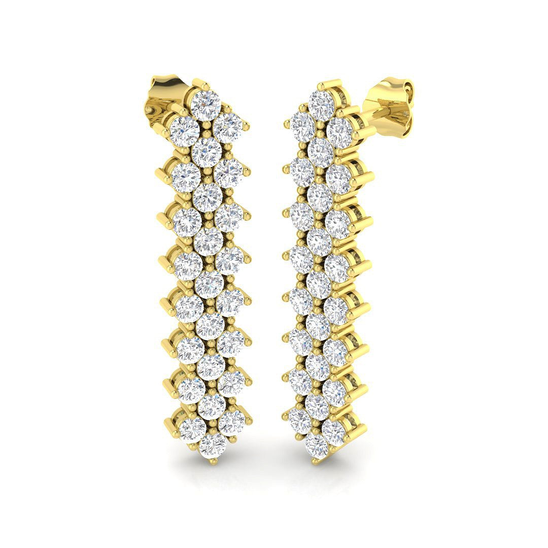 Lusmy 3ct Gold Drop & Trilogy Diamond Earrings - Luxurious Jewelry Gift