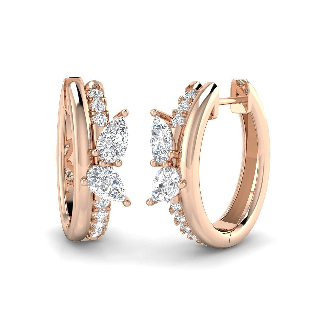 1.0Ct Butterfly Hoop Diamond Earrings in White Gold