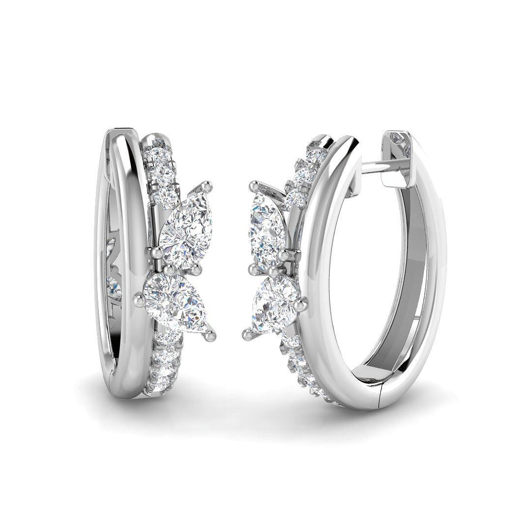 1.0Ct Butterfly Hoop Diamond Earrings in White Gold