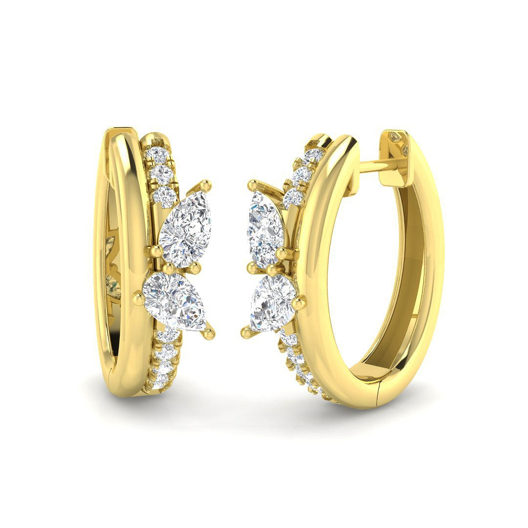 1.0Ct Butterfly Hoop Diamond Earrings in White Gold