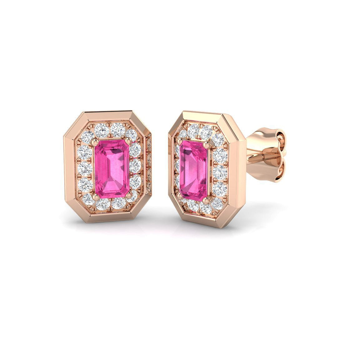 Luxxy 1ct Gold Pink Sapphire Diamond Earrings - Elegant Luxury Jewelry