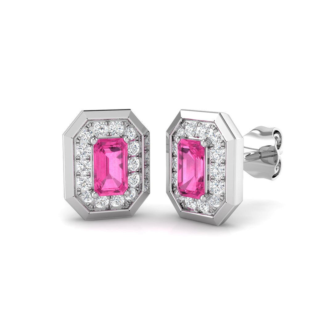 Luxxy 1ct Gold Pink Sapphire Diamond Earrings - Elegant Luxury Jewelry