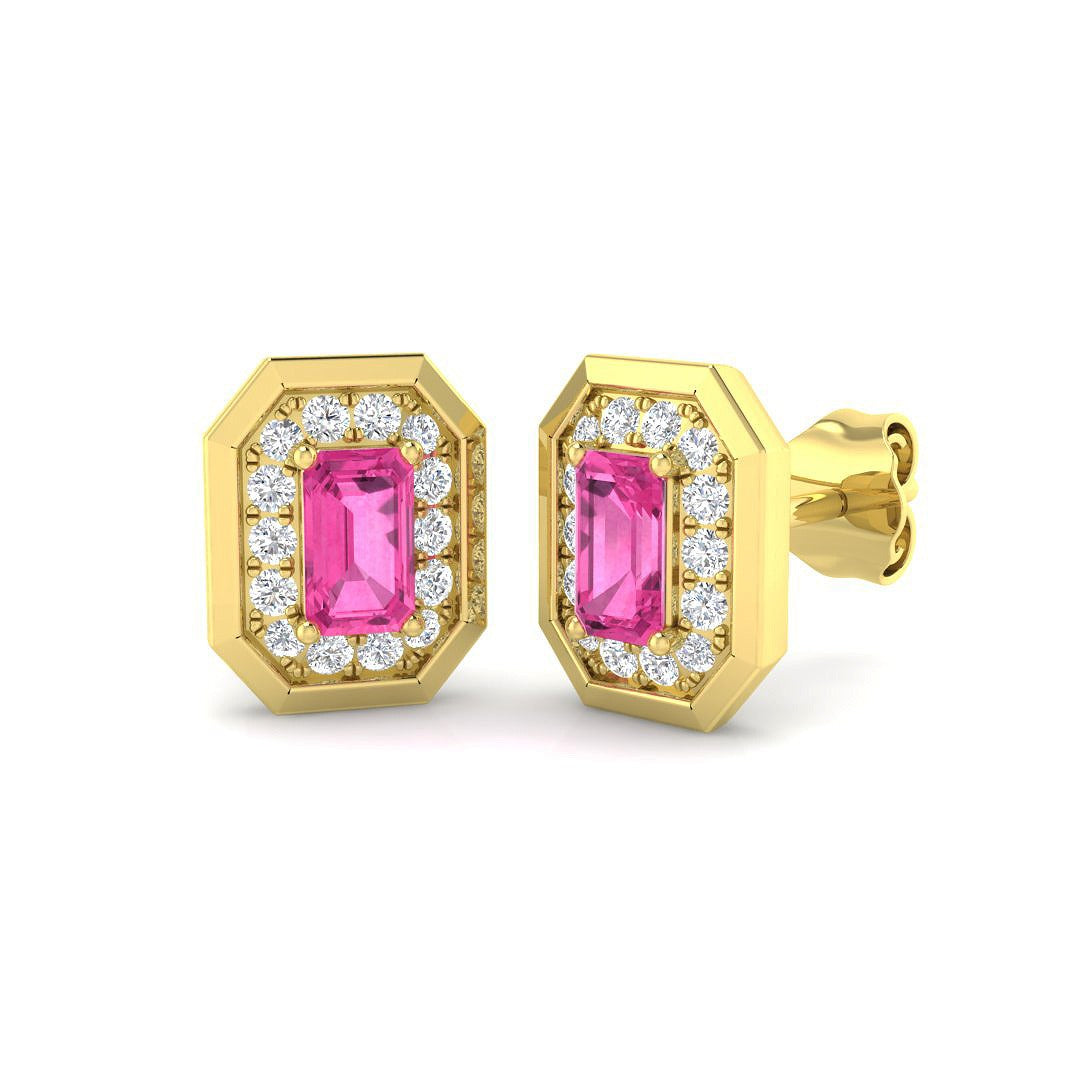 Luxxy 1ct Gold Pink Sapphire Diamond Earrings - Elegant Luxury Jewelry
