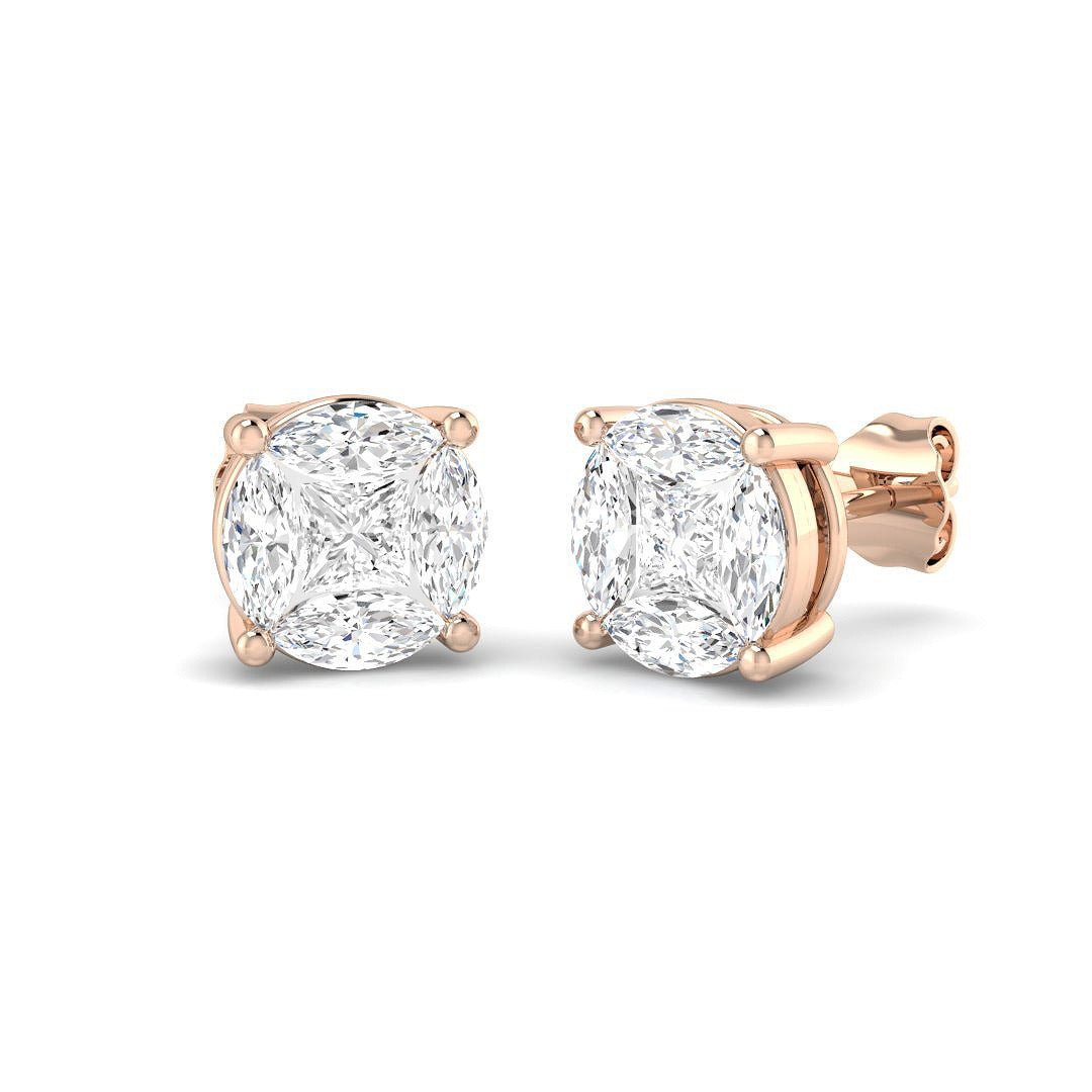 Luxvy Gold Cluster Diamond Earrings | 1.5ct Luxury Jewelry