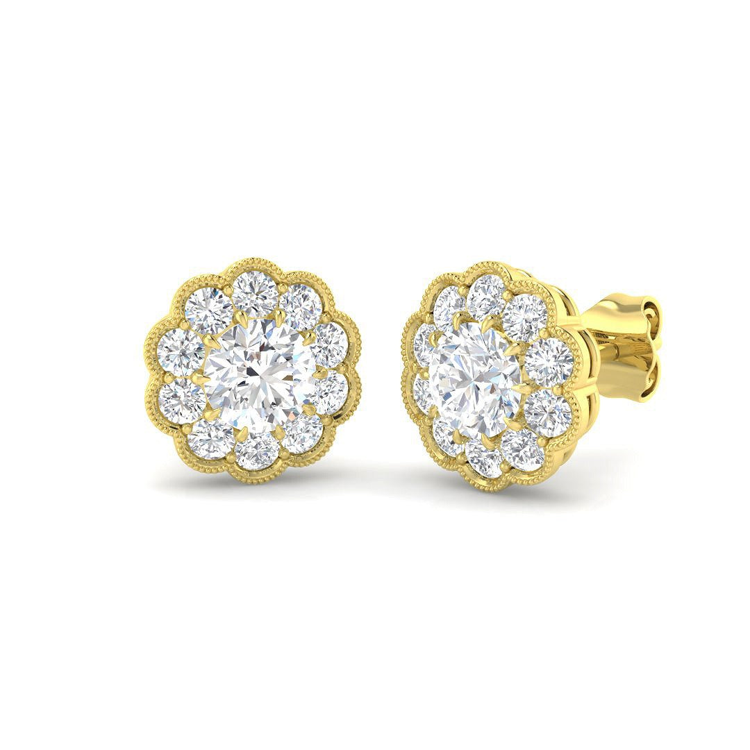 1.66ct Lab Diamond Round Cut Stud Earrings in 9K Yellow Gold