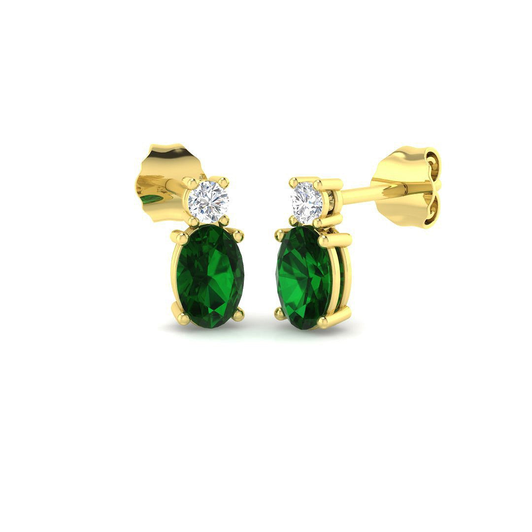 Oval emerald diamond stud earrings