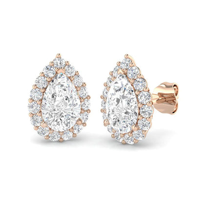 2.50 Carat Pear Cut Diamond Halo Earring In Hallmarked Gold