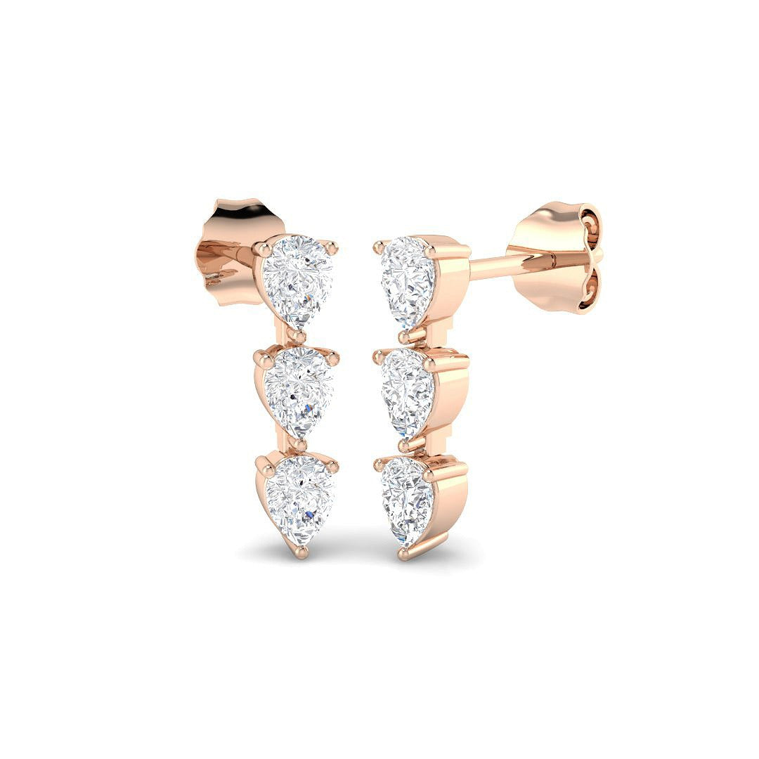 Luzby 1ct Gold Drop & Trilogy Diamond Earrings - Luxury Jewelry Gift