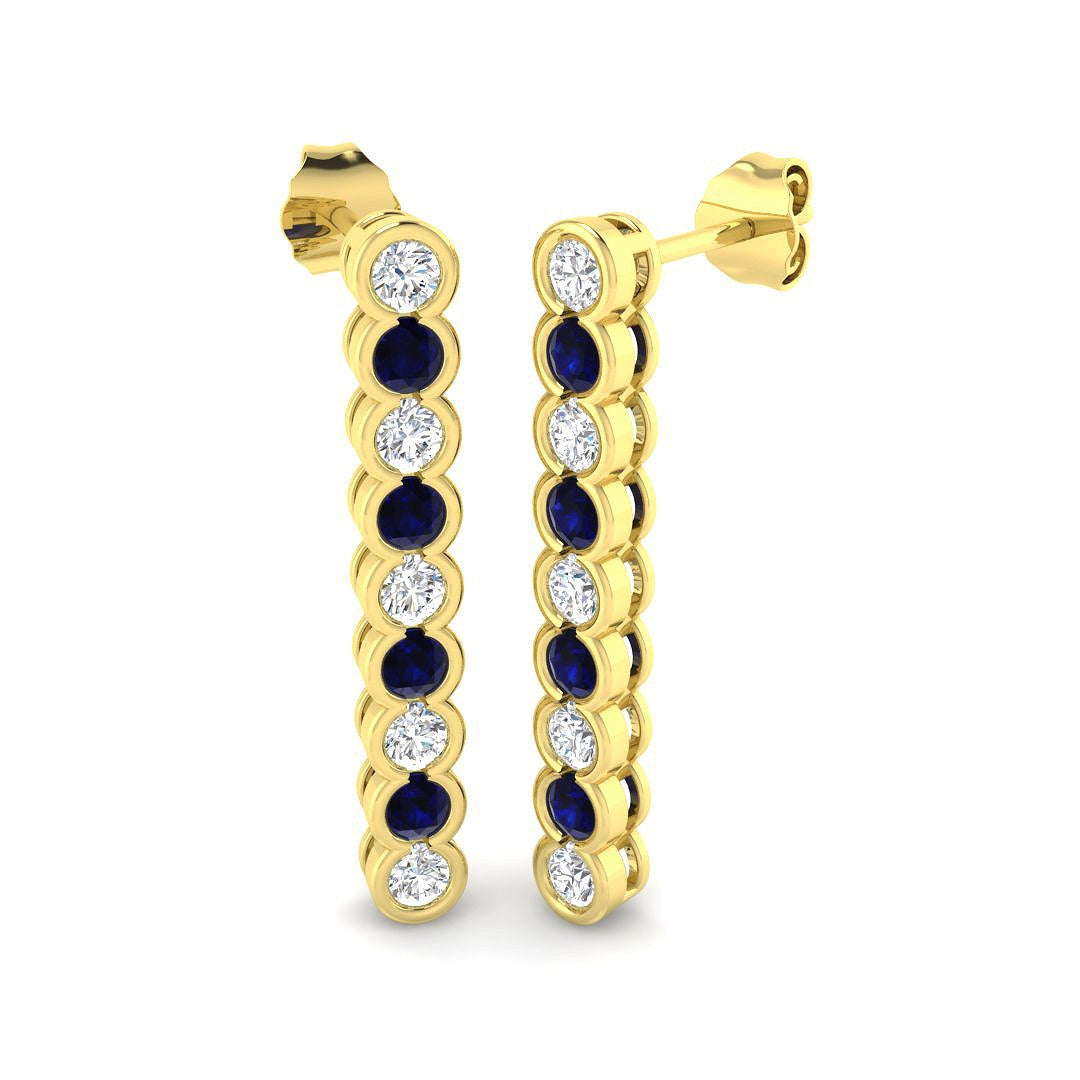 Luzty 1.5ct Gold Blue Sapphire Diamond Earrings - Luxury Jewelry Delight