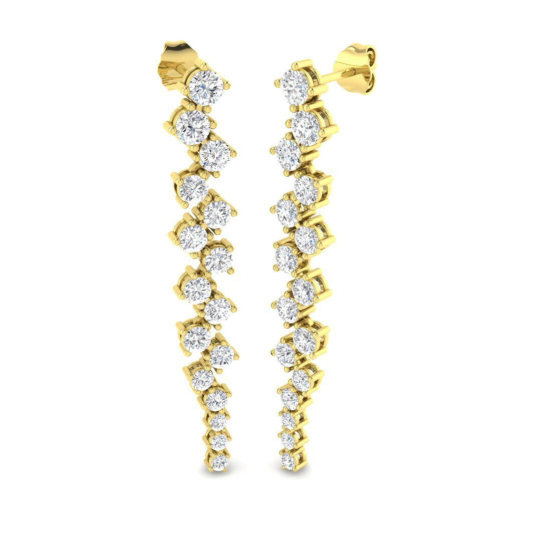 Blosm Luxury 3ct Gold Drop & Trilogy Diamond Earrings for Elegance