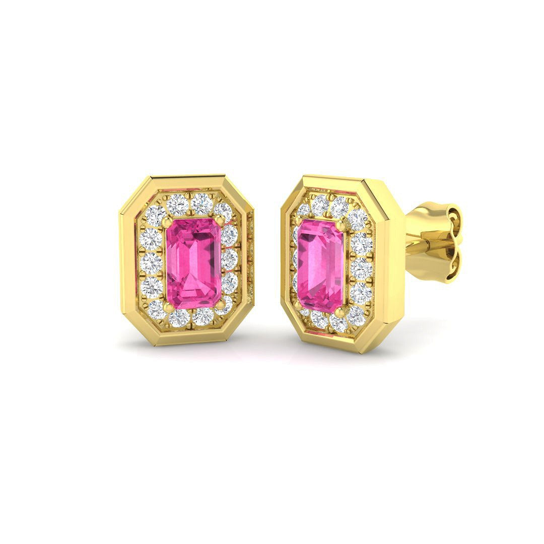 "Luyvy Luxury Gold Earrings with Pink Sapphire - 1ct Diamond Elegance"