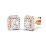 Stud Earrings with Octagon Diamond Halo Cluster | 1ct Gold