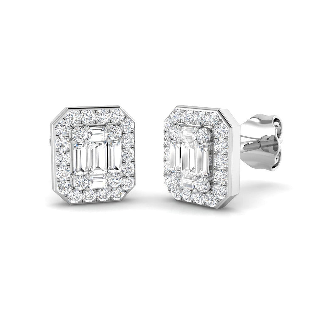 Stud Earrings with Octagon Diamond Halo Cluster | 1ct Gold