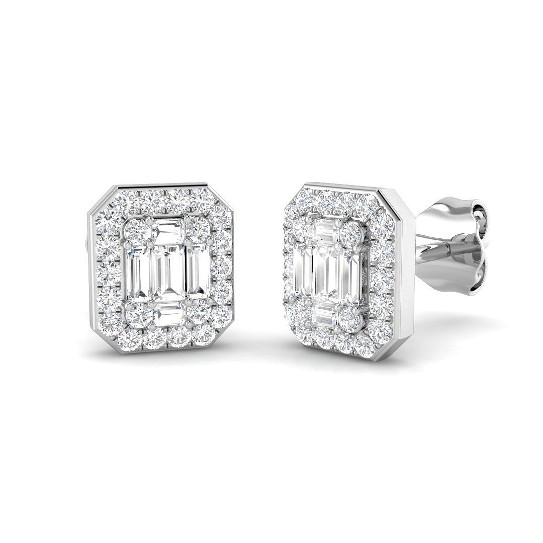 Stud Earrings with Octagon Diamond Halo Cluster | 1ct Gold