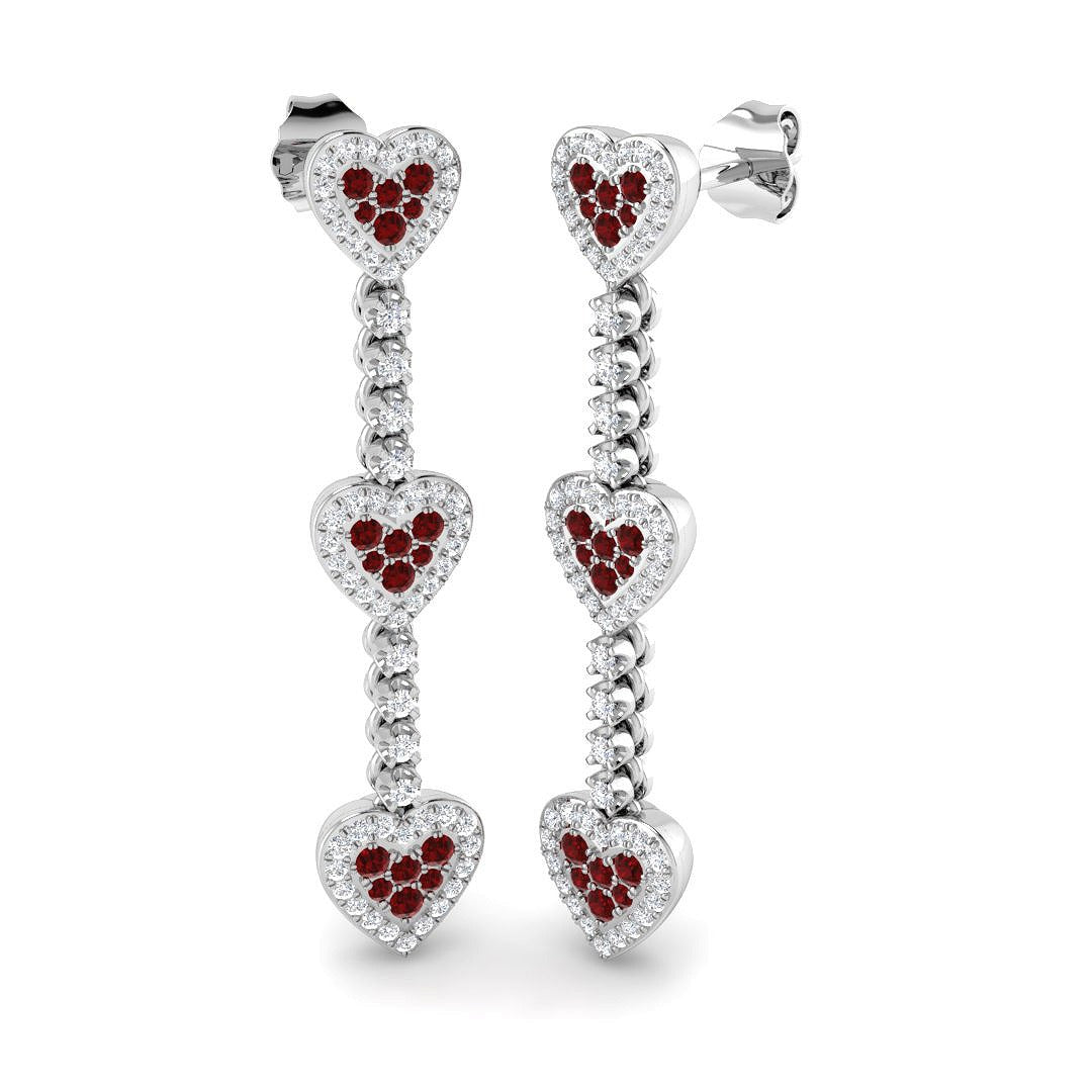 Round Cut Ruby Gemstone Drop Earrings in Heart Style