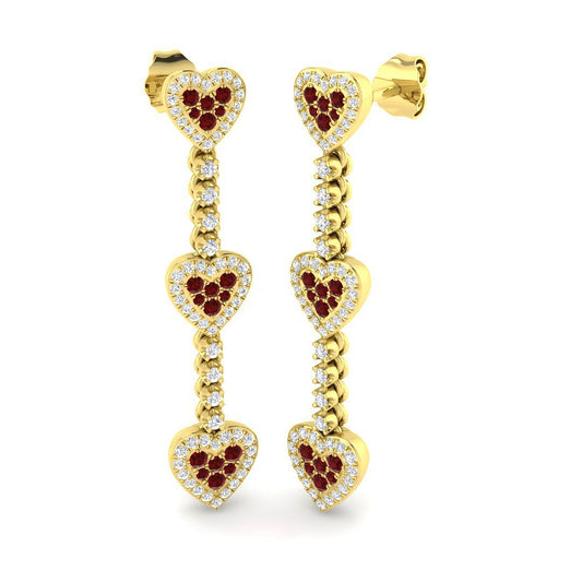 Heart Style Ruby Diamond Drop Earrings