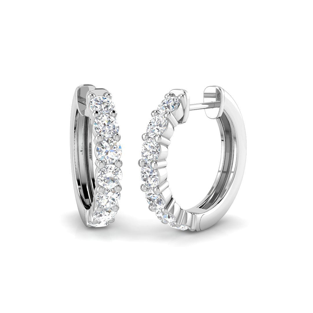 9ct White Gold 1.25ct Natural Diamond Hoop Earrings