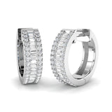 Hoop Earrings with Triple Row Diamonds Baguette and Brilliant Gold