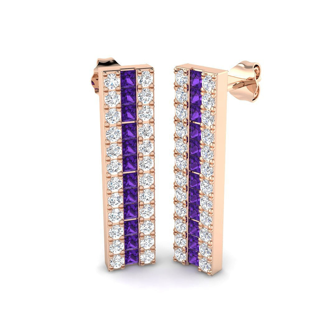 Wynne 2.5ct Amethyst Gold Diamond Earrings – Luxury Elegance
