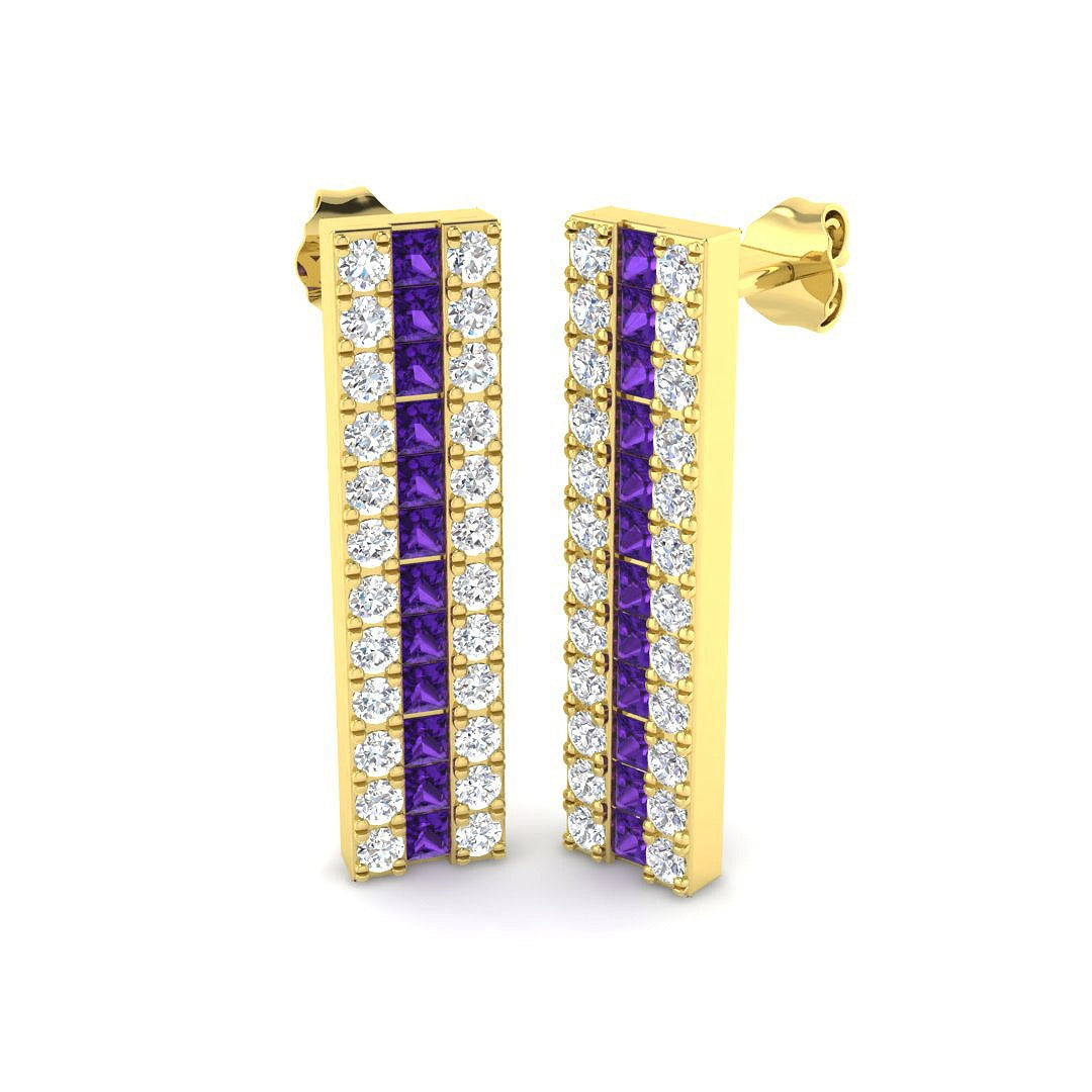 Wynne 2.5ct Amethyst Gold Diamond Earrings – Luxury Elegance