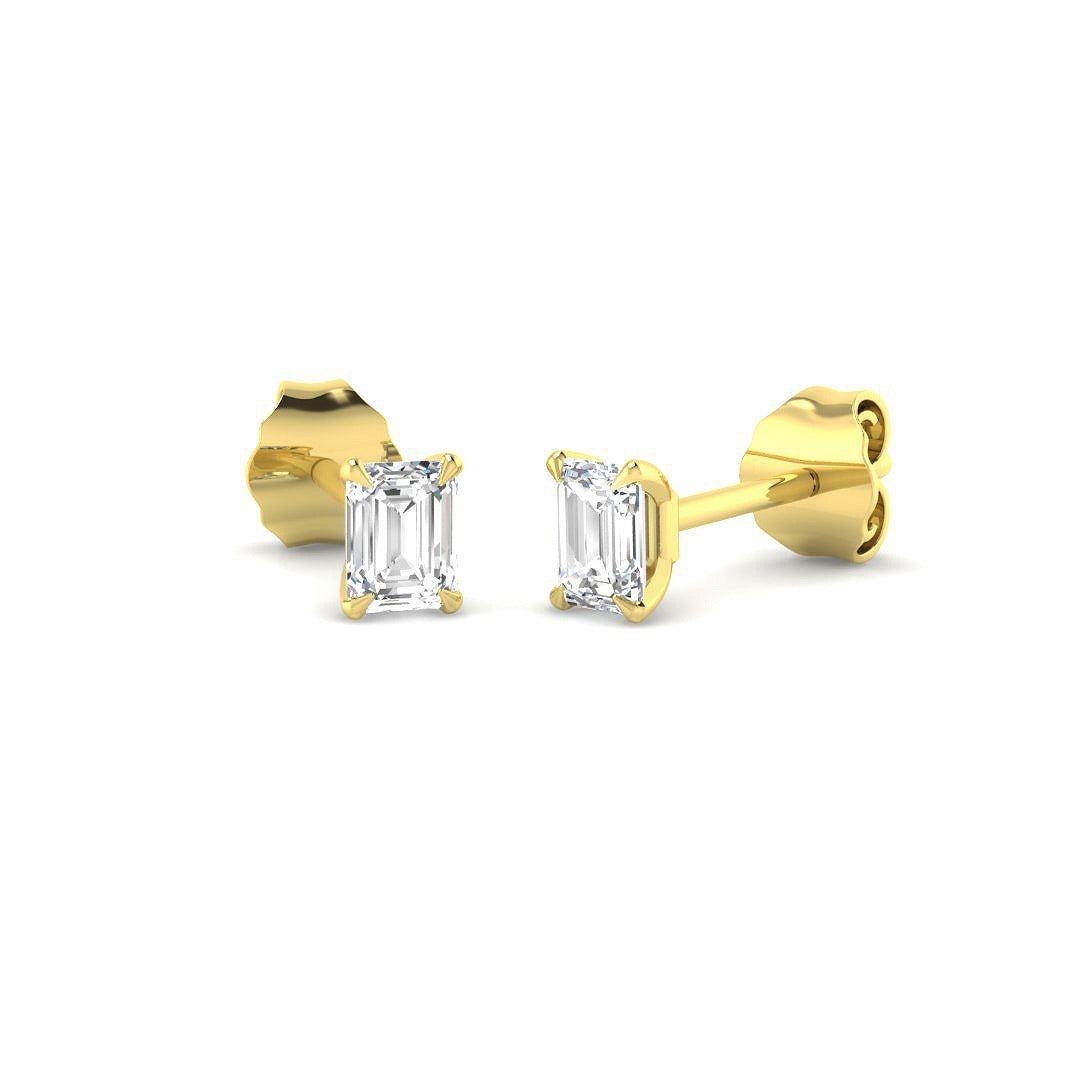 0.45ct Lab Diamond Emerald Cut Stud Earrings in 9K Yellow Gold