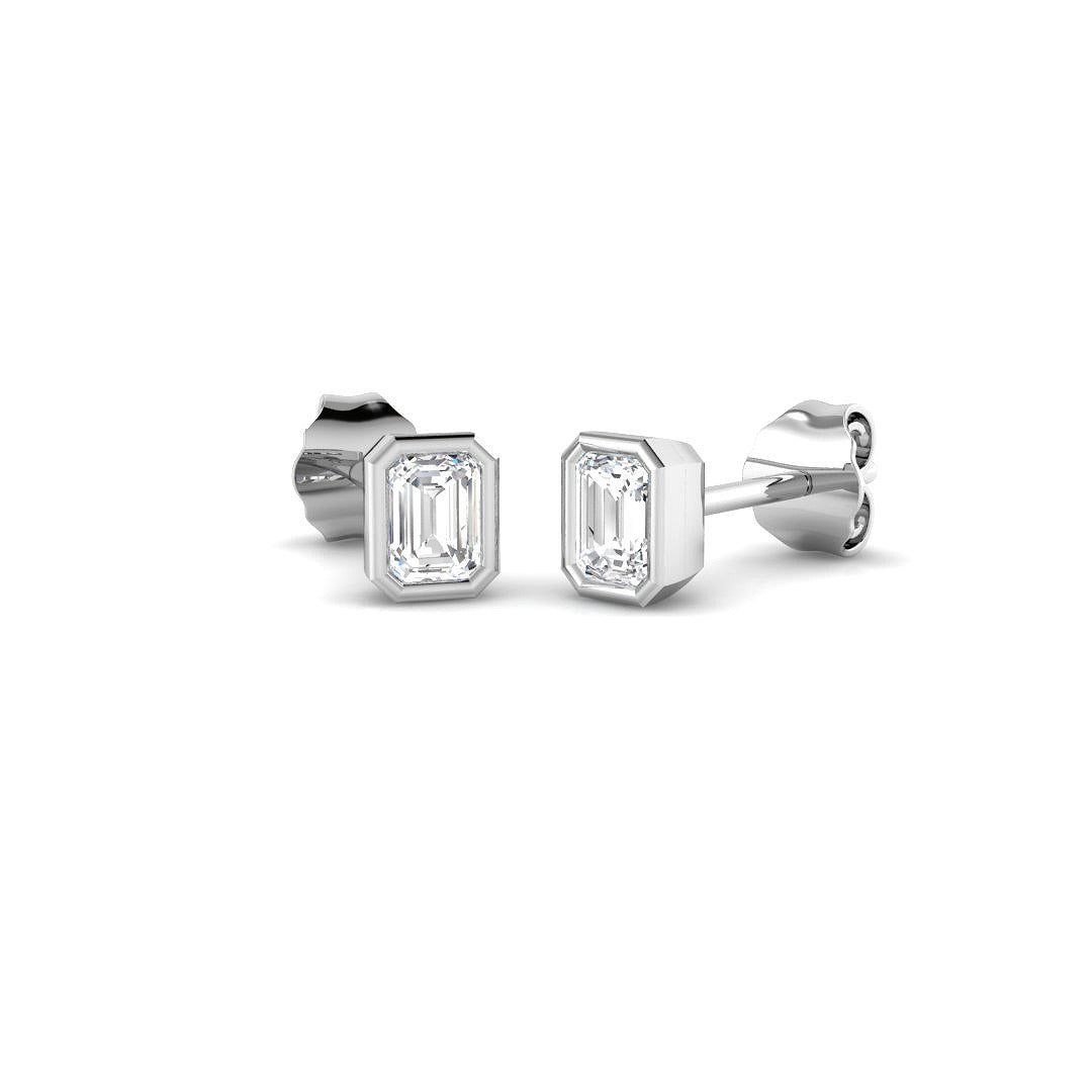 9ct White Gold 0.5ct Lab Grown Diamond Emerald Cut Solitaire Earrings