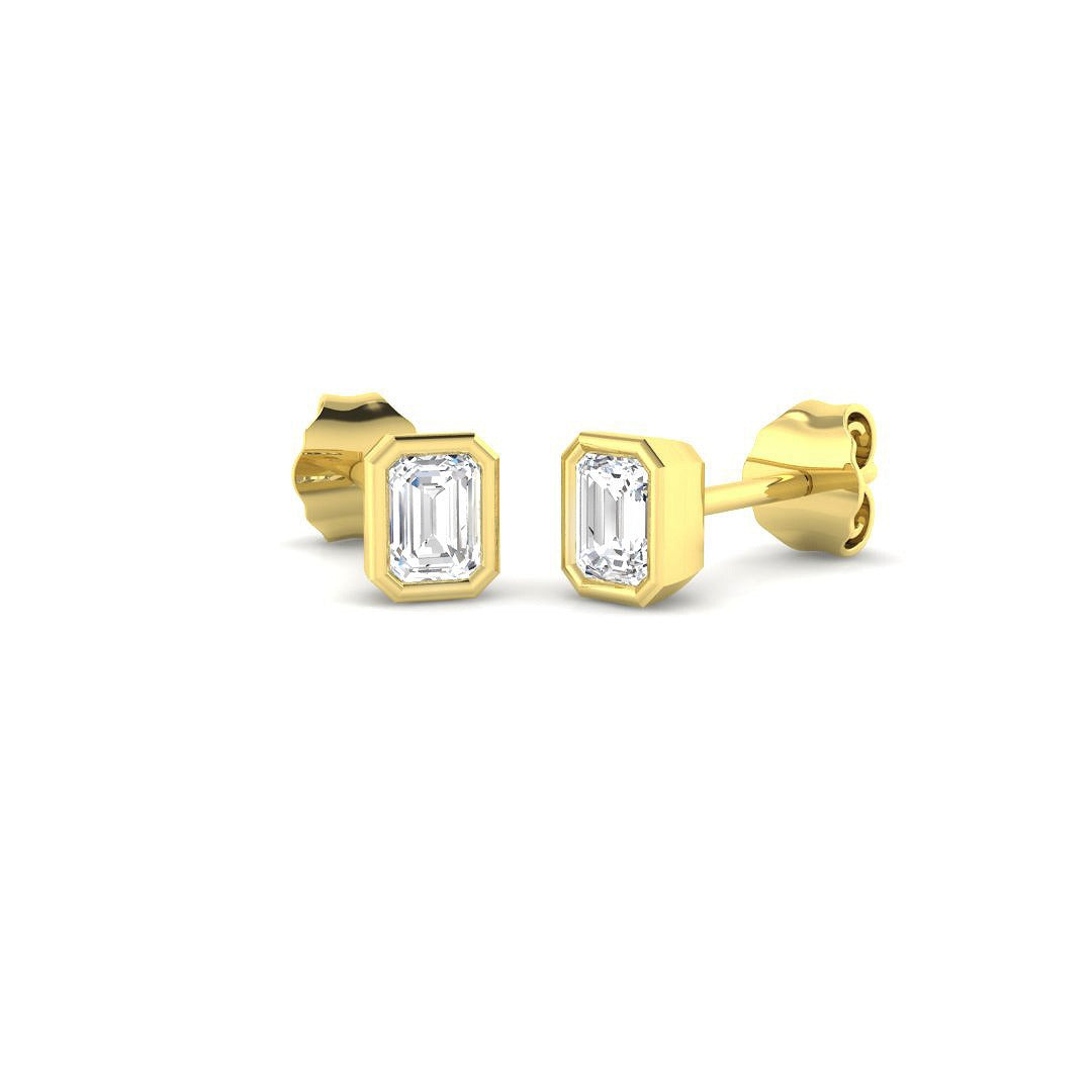 0.5ct Lab Diamond Emerald Cut Stud Earrings in 9K Yellow Gold