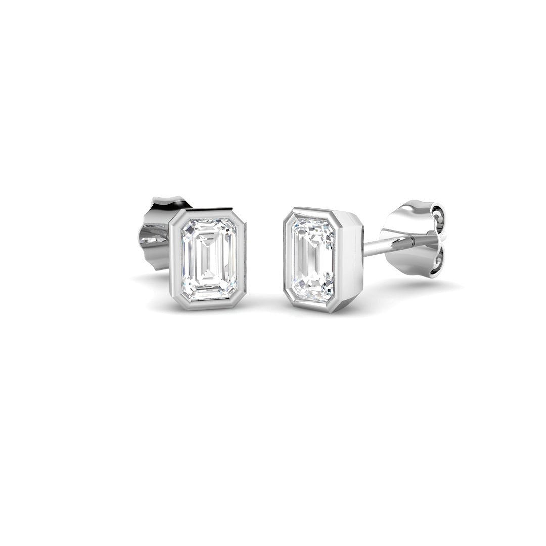 0.85ct Lab Diamond Emerald Cut Stud Earrings in 9K White Gold