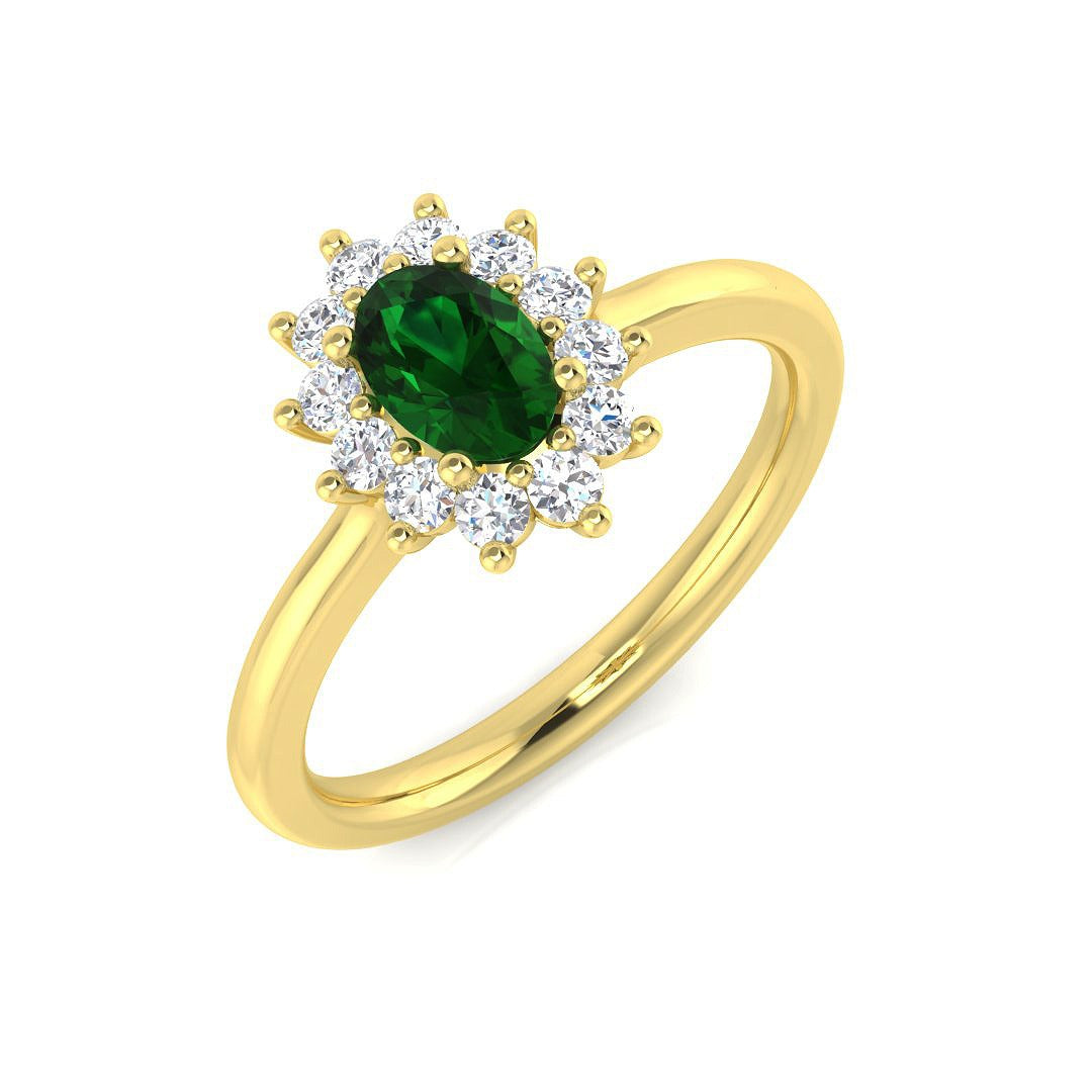 Green Emerald Diamond Halo Ring
