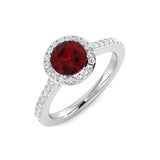 Solitaire Garnet Halo Ring with Diamond Pave Band | Engagement Ring