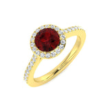 Solitaire Garnet Halo Ring with Diamond Pave Band | Engagement Ring