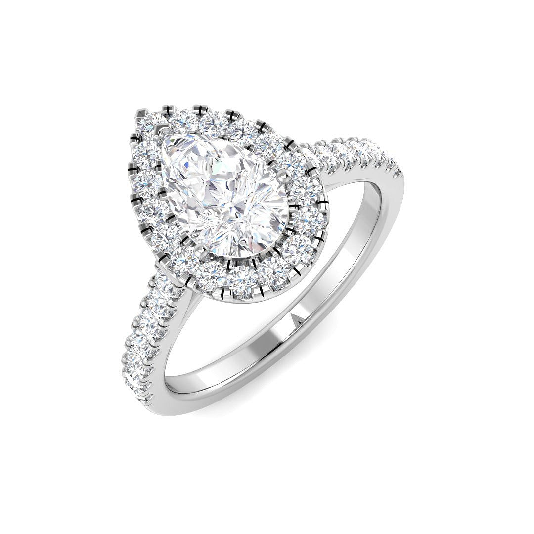Pear Diamond Halo Engagement Ring 950 Platinum | 0.50ct UK Hallmarked
