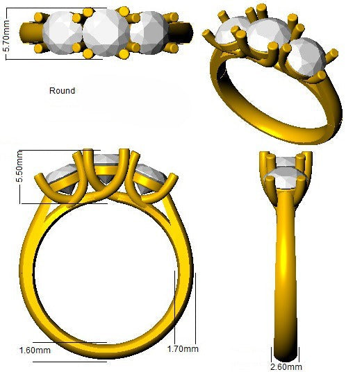 2.00ct Lab Grown D/VVS Round Cut Diamond Trilogy Ring - Gold & Platinum
