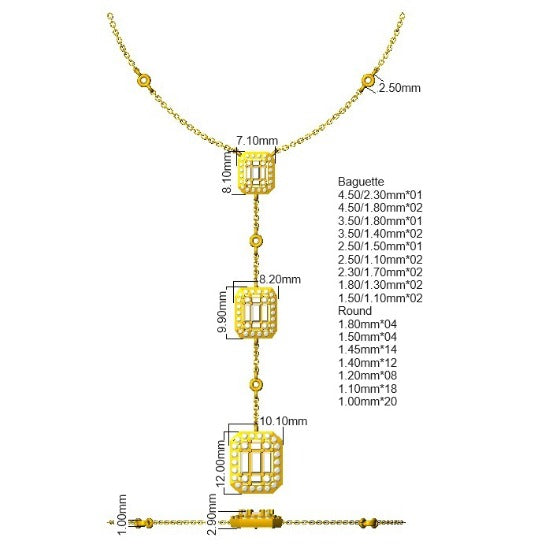 Axmen Diamond Necklace 1.25ct Baguette Brilliant Gold Platinum