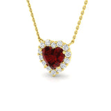 Heart Ruby Diamond Halo Pendant Necklace | Gold or Platinum | UK Made