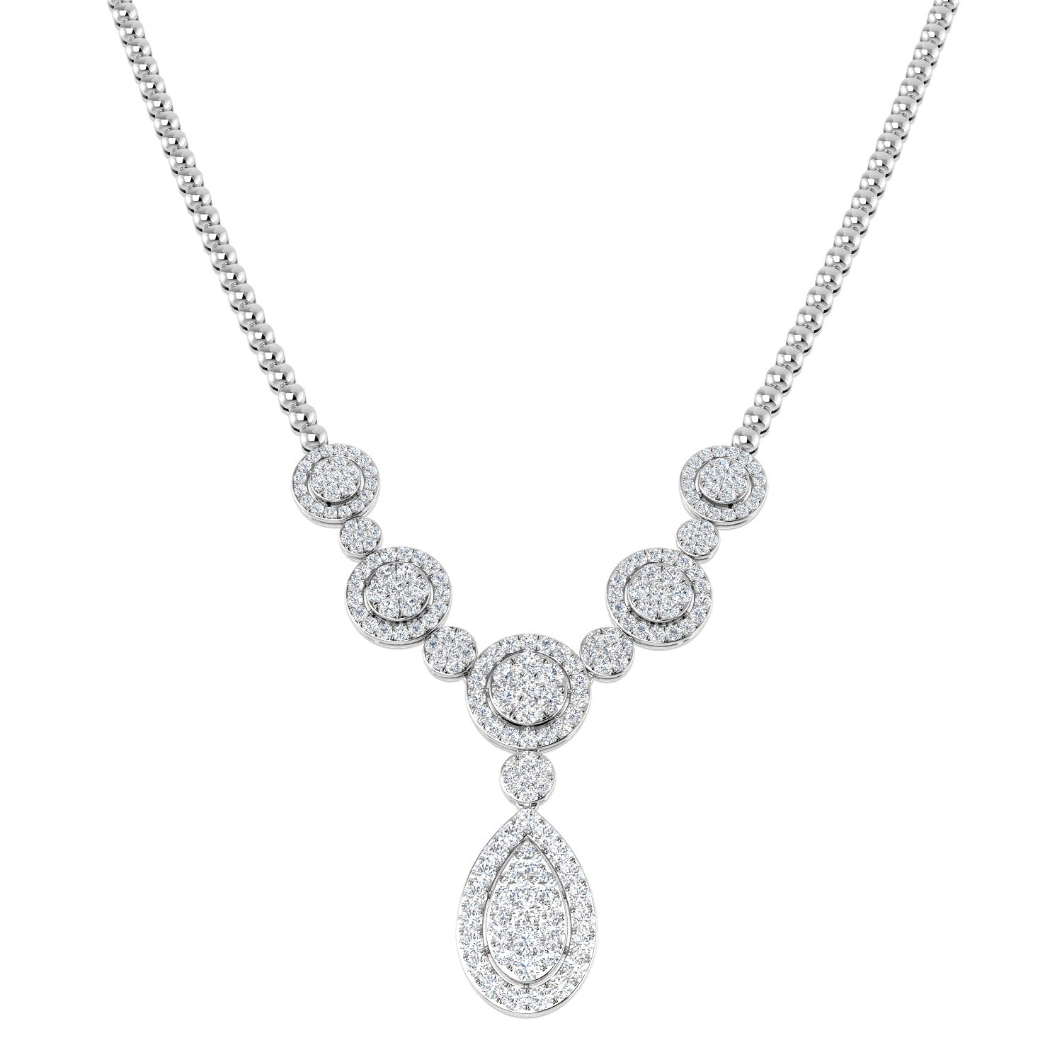 Fluky Cluster Diamond  Necklace 8ct Gold Platinum
