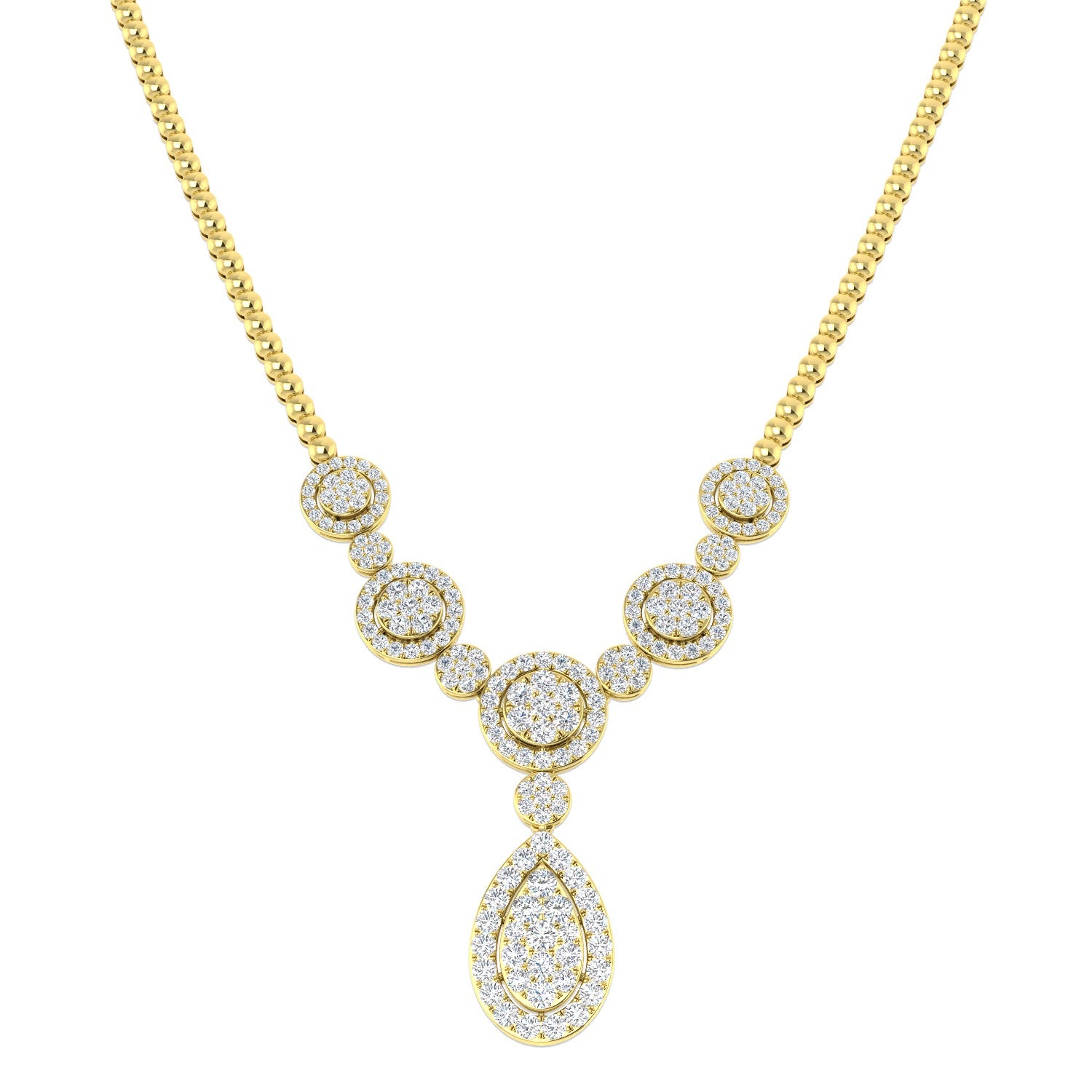 Fluky Cluster Diamond  Necklace 8ct Gold Platinum