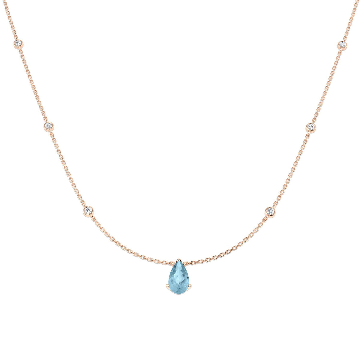 Pear Aquamarine Pendant Necklace 1.25ct Gold