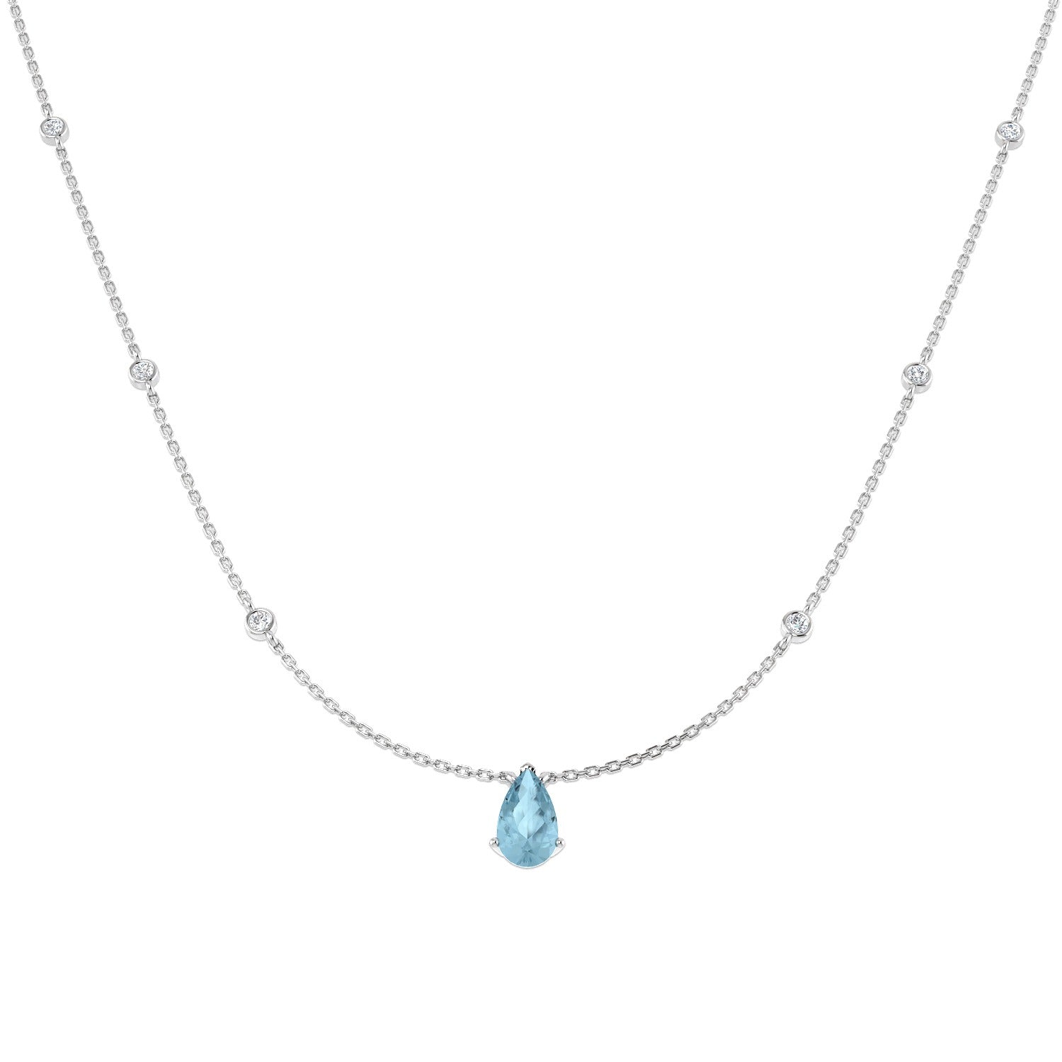 Pear Aquamarine Pendant Necklace 1.25ct Gold