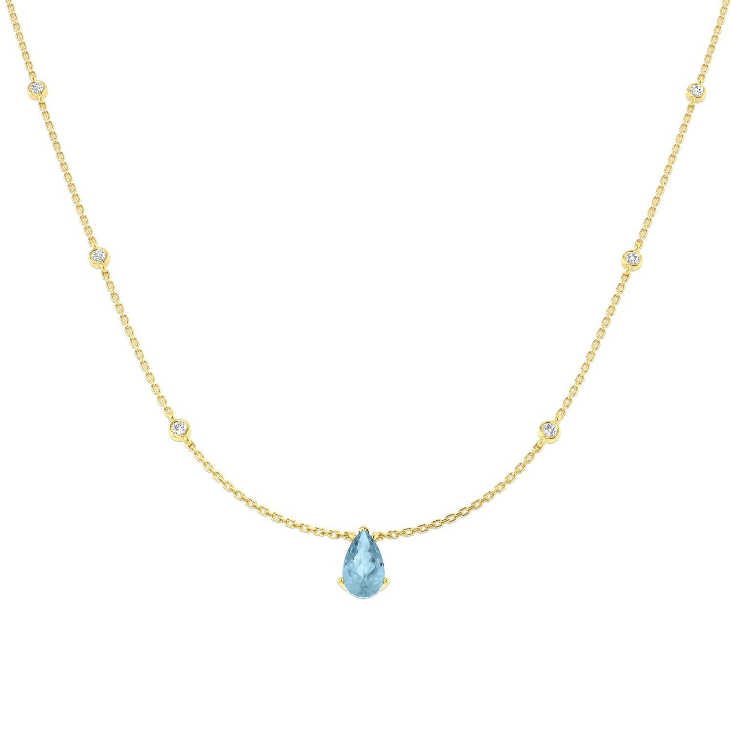 Pear Aquamarine Pendant Necklace 1.25ct Gold