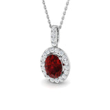 Oval Ruby Diamond Halo Pendant in Gold Without Chain