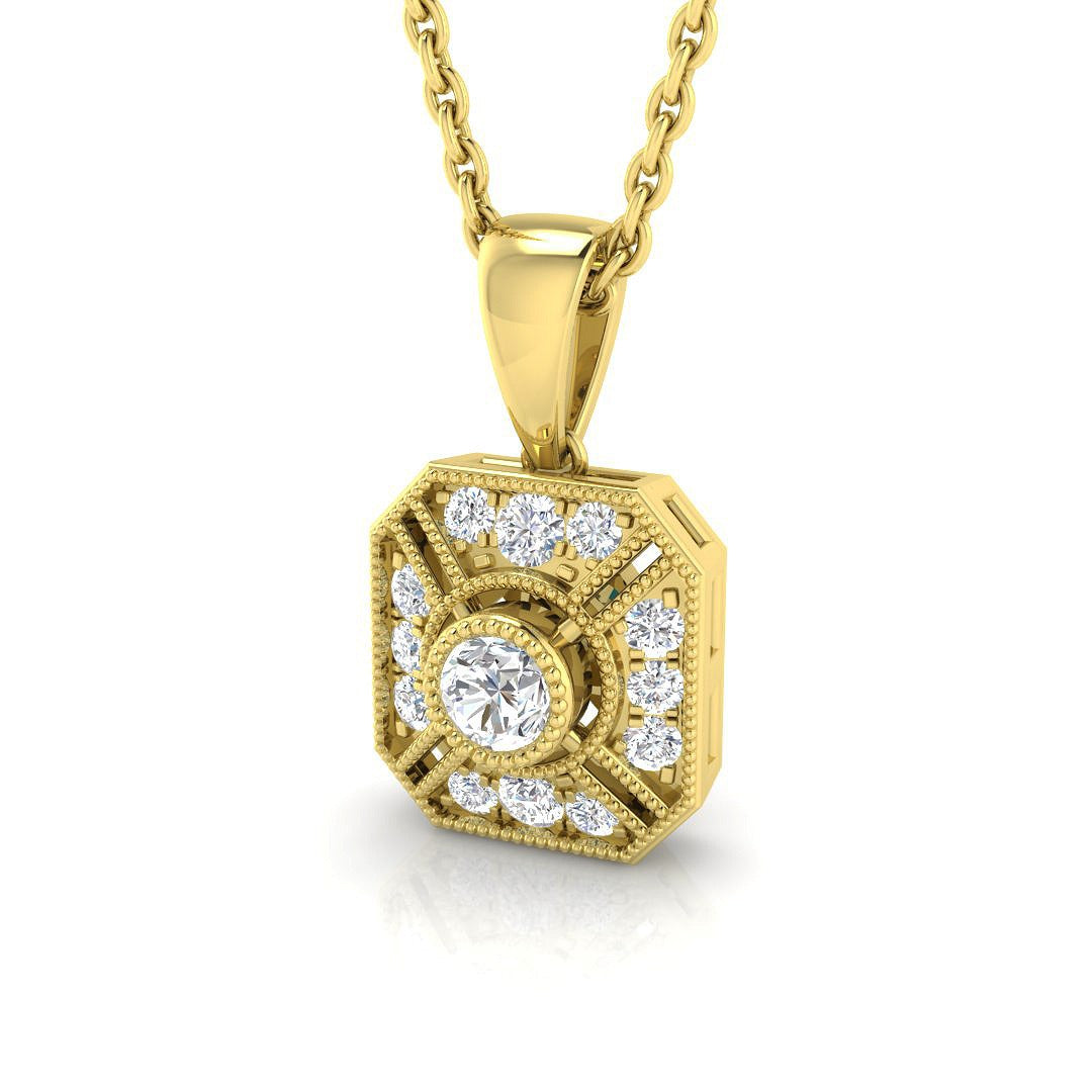 Octagon Diamond Pendant Necklace with Vintage Style Design - UK Made