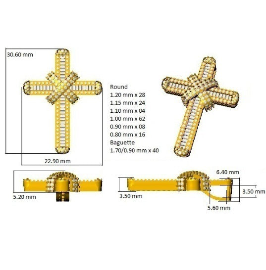 1.25 Ct Natural Baguette & Round Diamond Cross Pendant | 9K White Gold