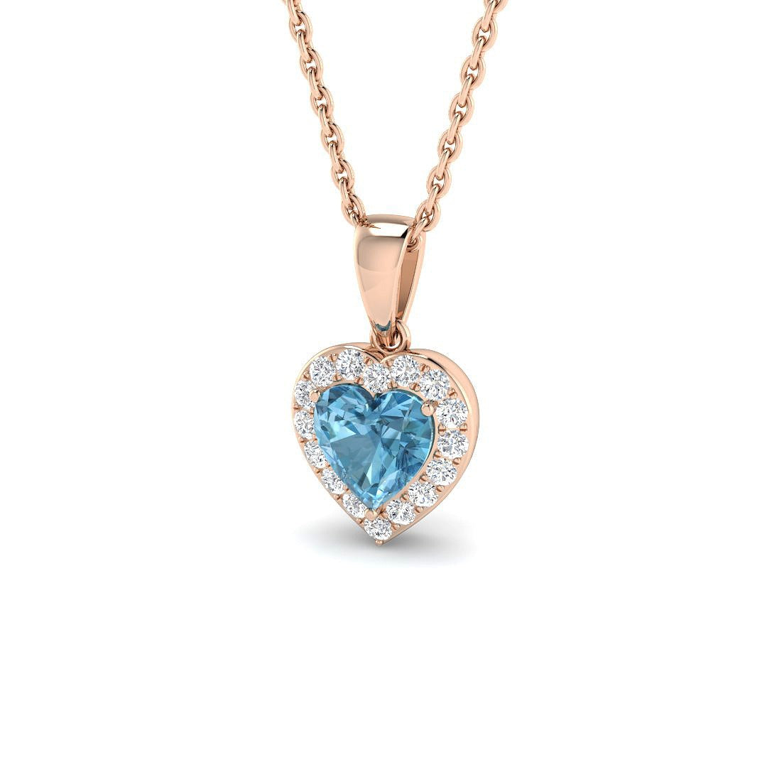 Blue Topaz Pendant | Lab-Grown Diamond Halo Necklace