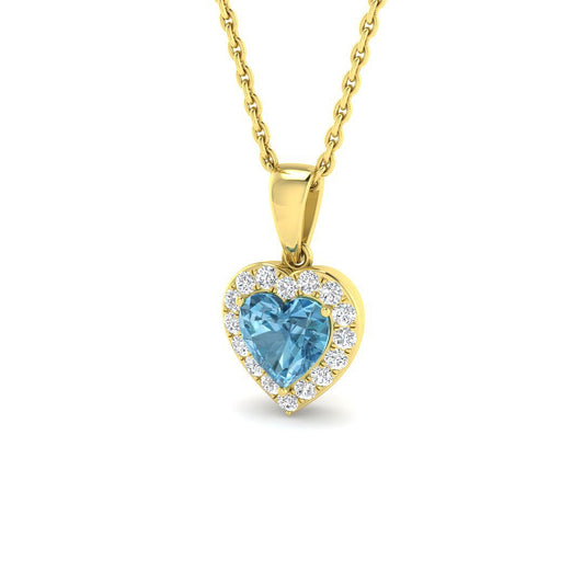 Heart Shaped Blue Topaz Pendant | Diamond Halo Pendant without Chain