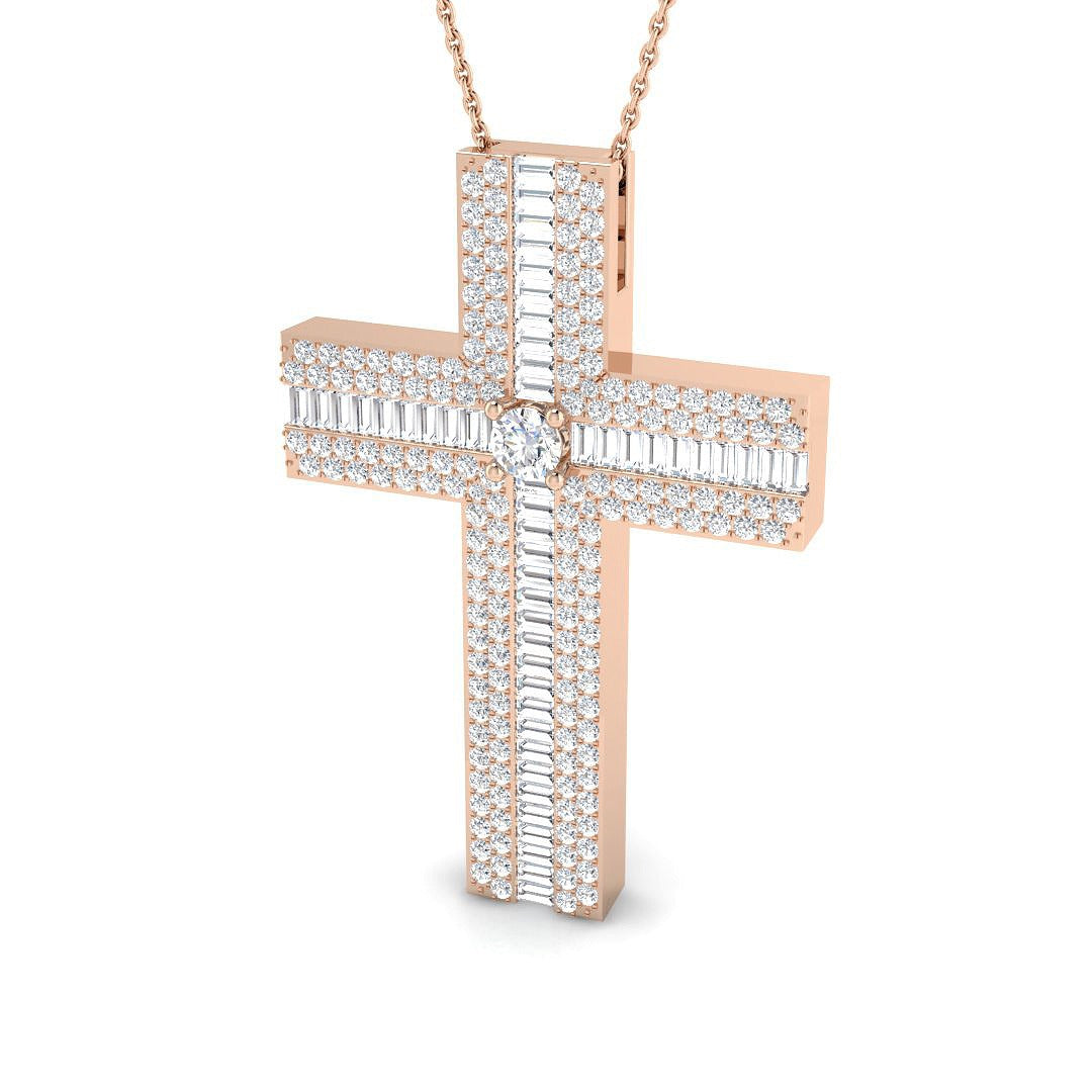 Diamond Cross Pendant | 1.00 Ct to 3.00 Ct | 9K/18K Gold with Complimentary Silver Chain